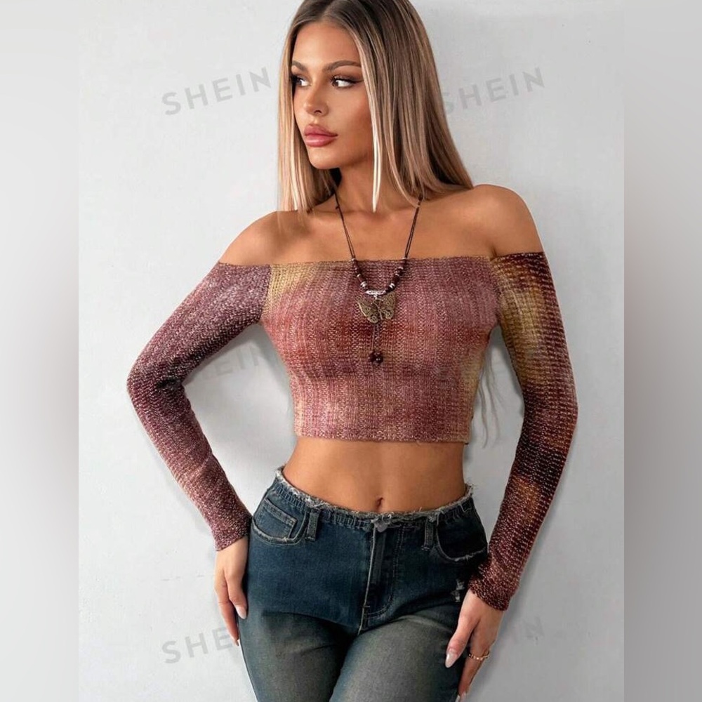 Shein Icon Off Shoulder Crop Top NWT XS Ribbed Y2K Boho NEW